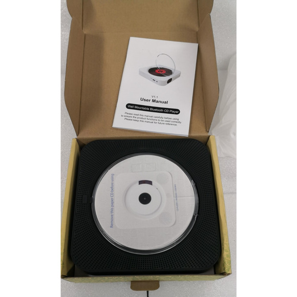 Black Wall Mountable CD Player w/FM Radio USB MP3 Bluetooth No. KC-909 w Remote - Picture 1 of 11